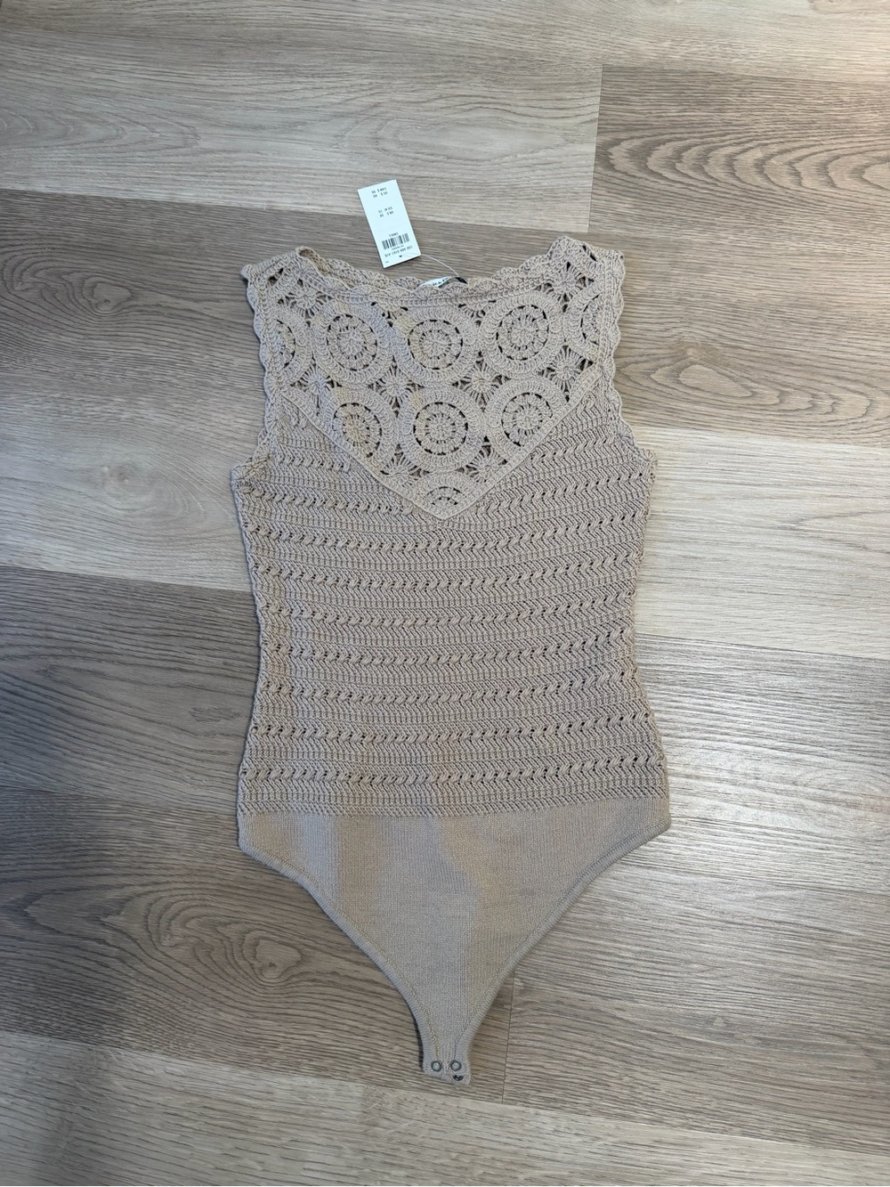 NWT Abercrombie Crochet Knit One-Piece Bodysuit in Taupe - size S